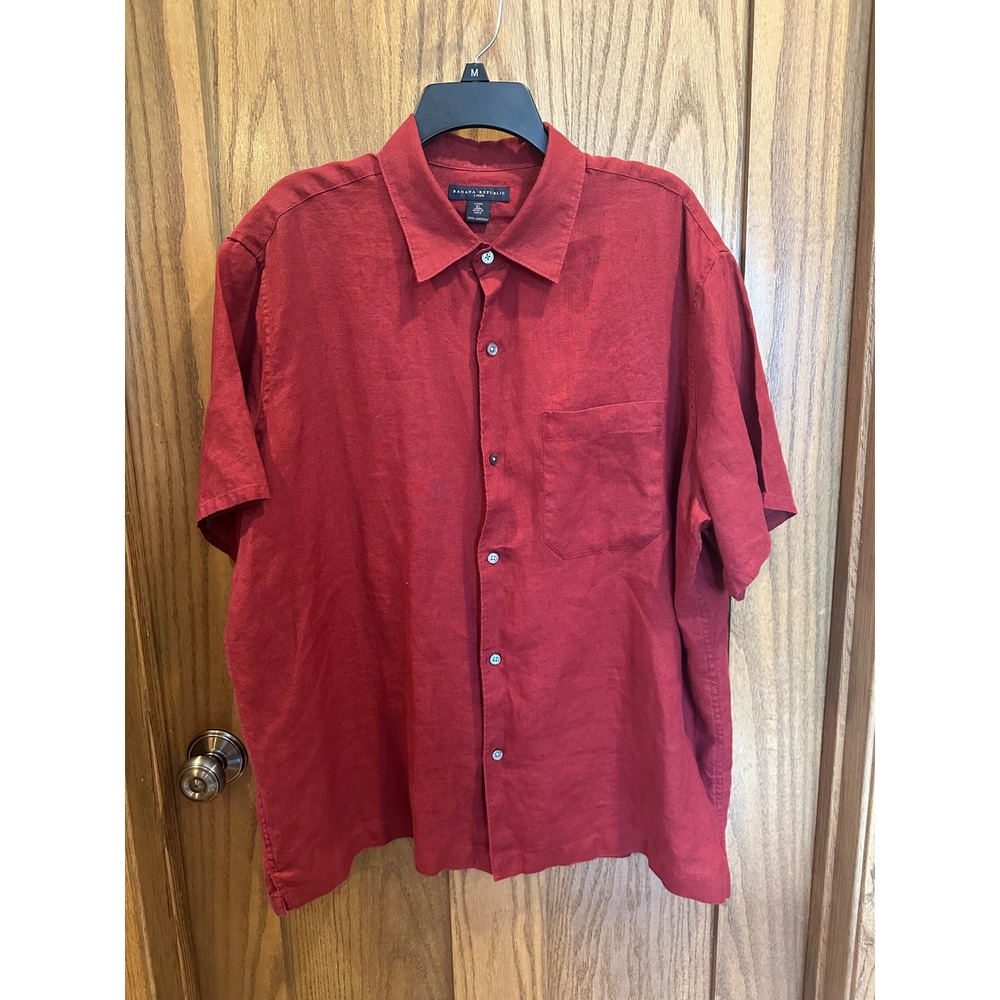 Banana Republic Mens XL Red 100% Linen Short Sleeve Button Down Shirt